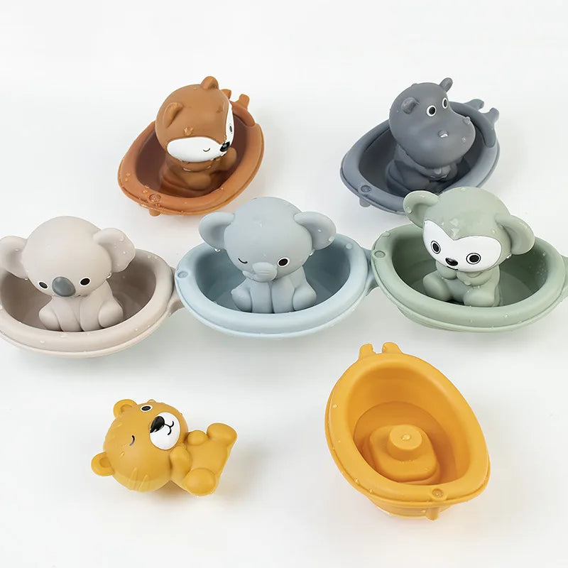 Bath Toy Set – Floating Boats & Silicone Finger Puppets