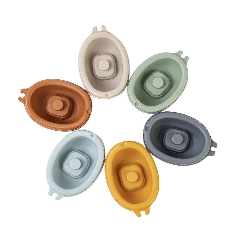 Bath Toy Set – Floating Boats & Silicone Finger Puppets