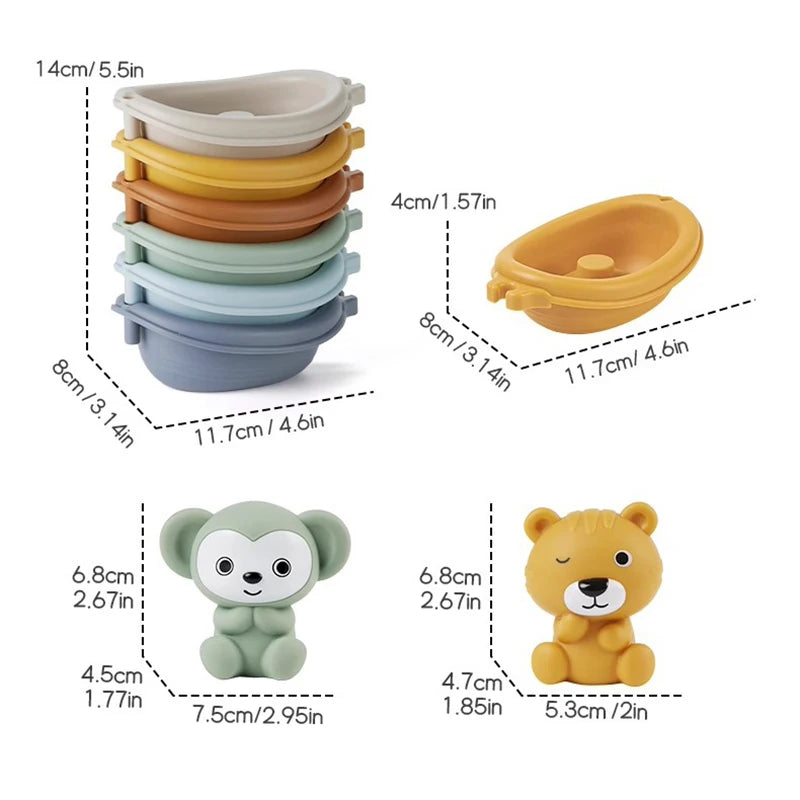 Bath Toy Set – Floating Boats & Silicone Finger Puppets