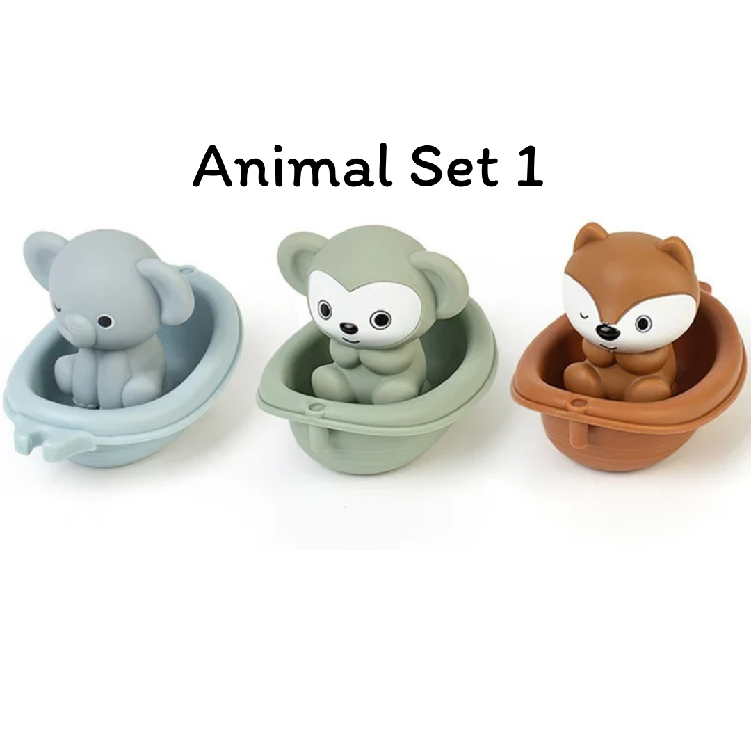 Bath Toy Set – Floating Boats & Silicone Finger Puppets